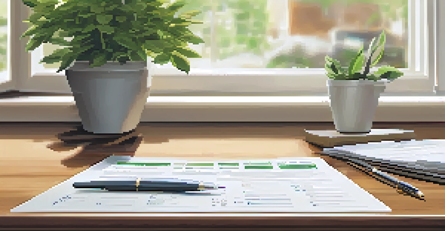 A detailed home inspection report on a wooden table, with checkboxes and notes, accompanied by a pen and a potted plant.