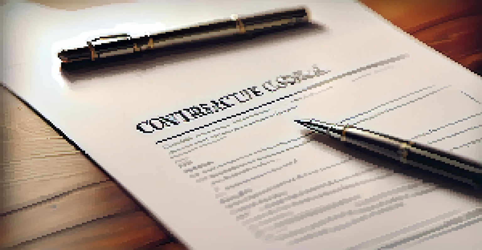 A close-up of a real estate contract on a wooden desk with a pen, partially filled out, and a blurred cozy living room in the background.