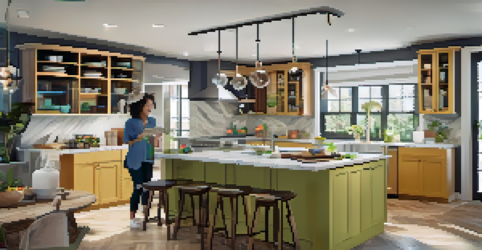 A family engaging with a virtual reality kitchen design, watching the interior designer present options.
