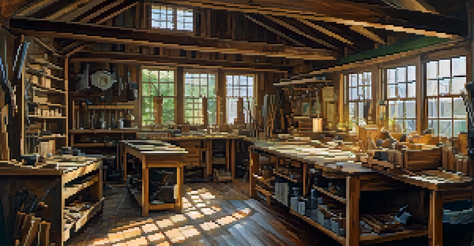 Artisans working with reclaimed materials to create furniture in a bright workshop.