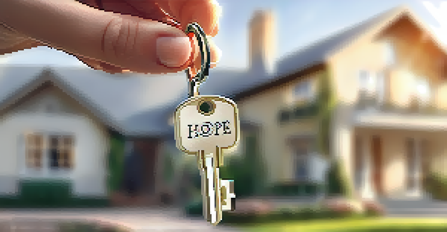 A close-up of a hand holding a shiny house key with a blurred image of a house in the background, captured during golden hour.