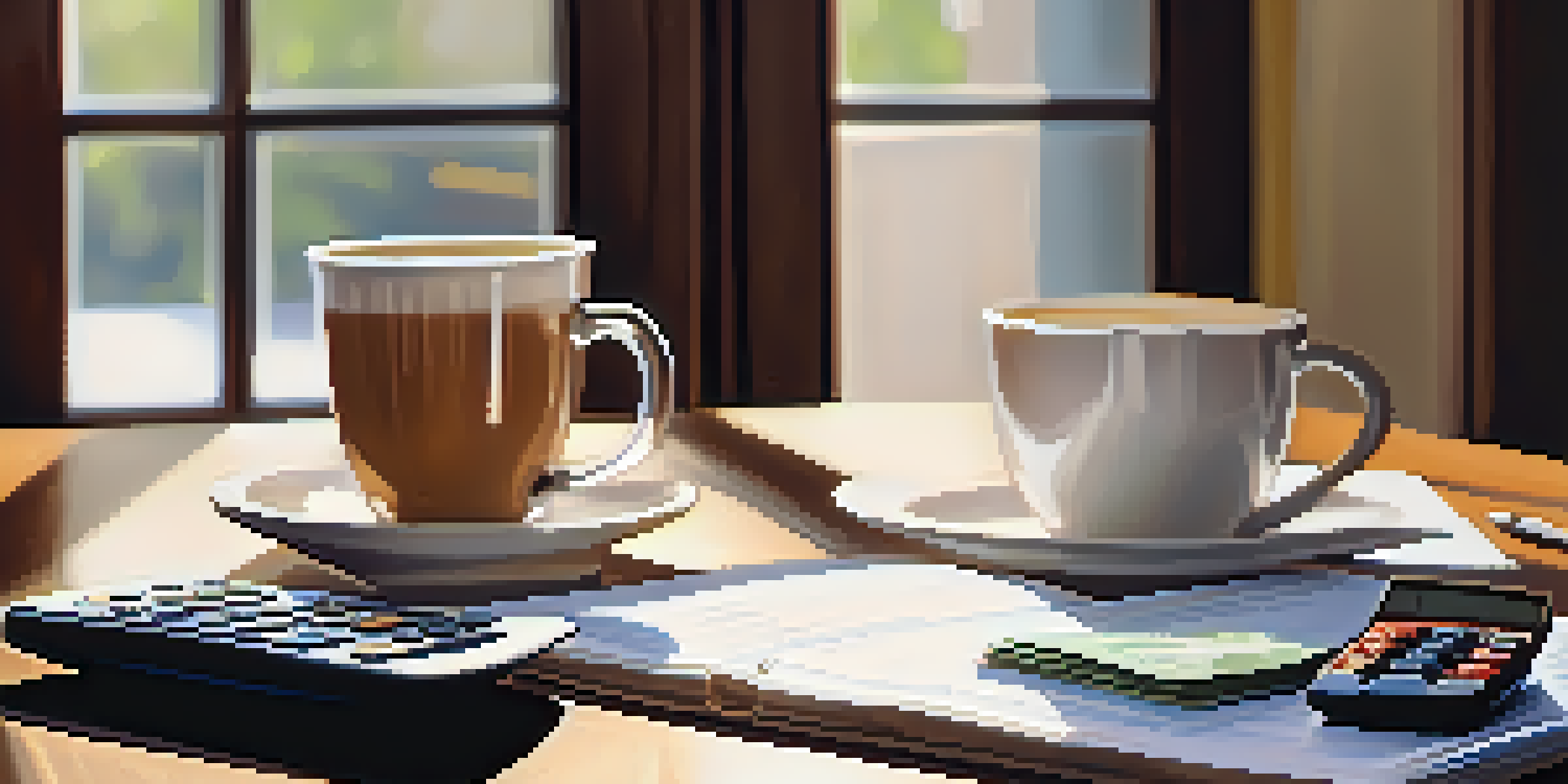 A close-up view of a financial statement on a wooden desk, accompanied by a calculator and a cup of coffee, illuminated by soft natural light.