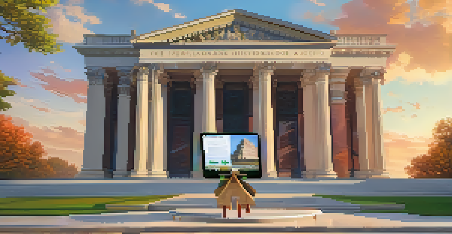 A user participating in a virtual tour of a historical landmark while taking a quiz on their device.