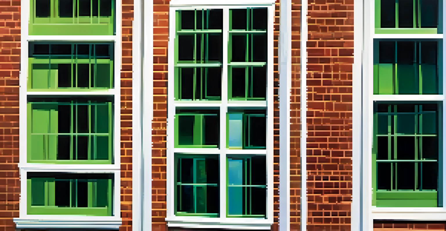 A close-up of double-glazed windows with a reflection of a green tree, showcasing the intricate details of the frame and layers of glass.