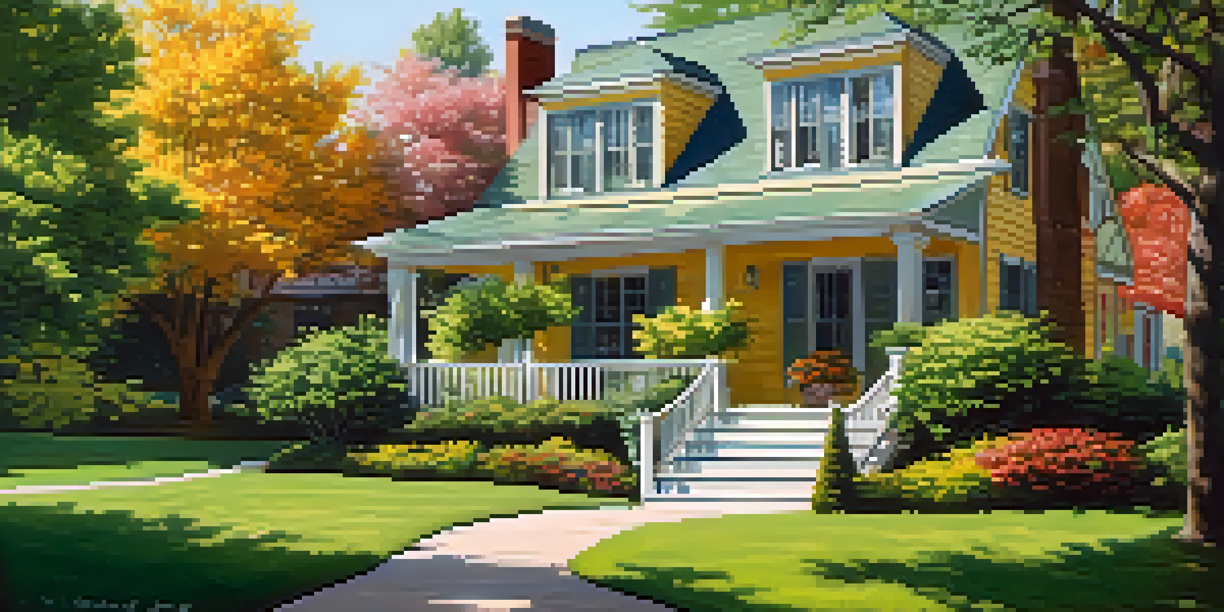 A cozy home shaded by green trees, depicting a peaceful summer landscape.