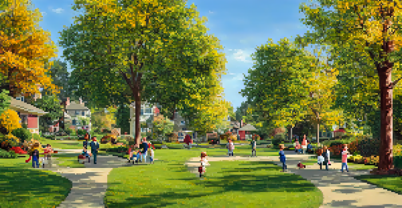 A picturesque suburban neighborhood in autumn with colorful trees and charming houses.