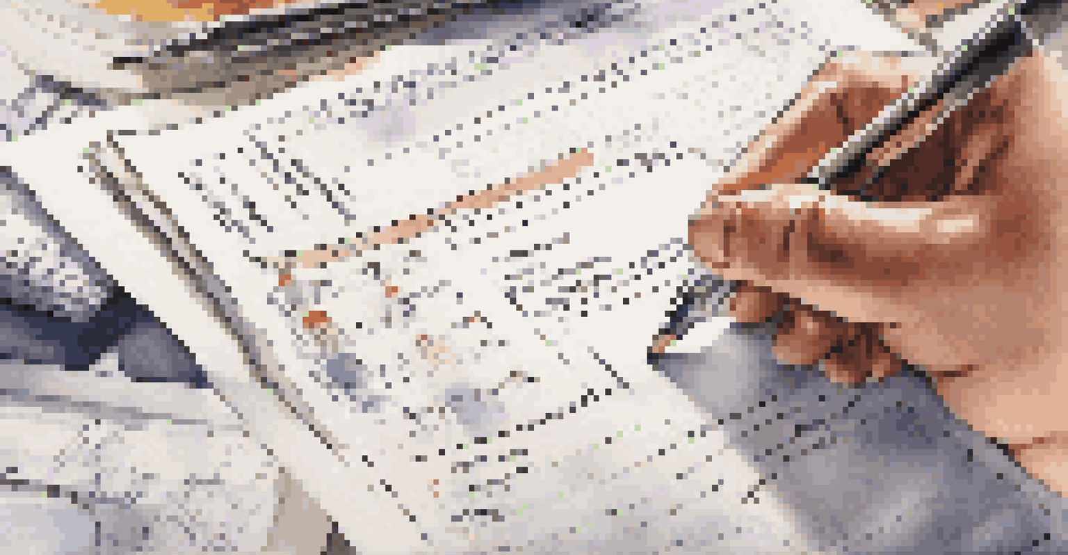 A close-up of a home inspector's hands holding an inspection report in a kitchen setting.