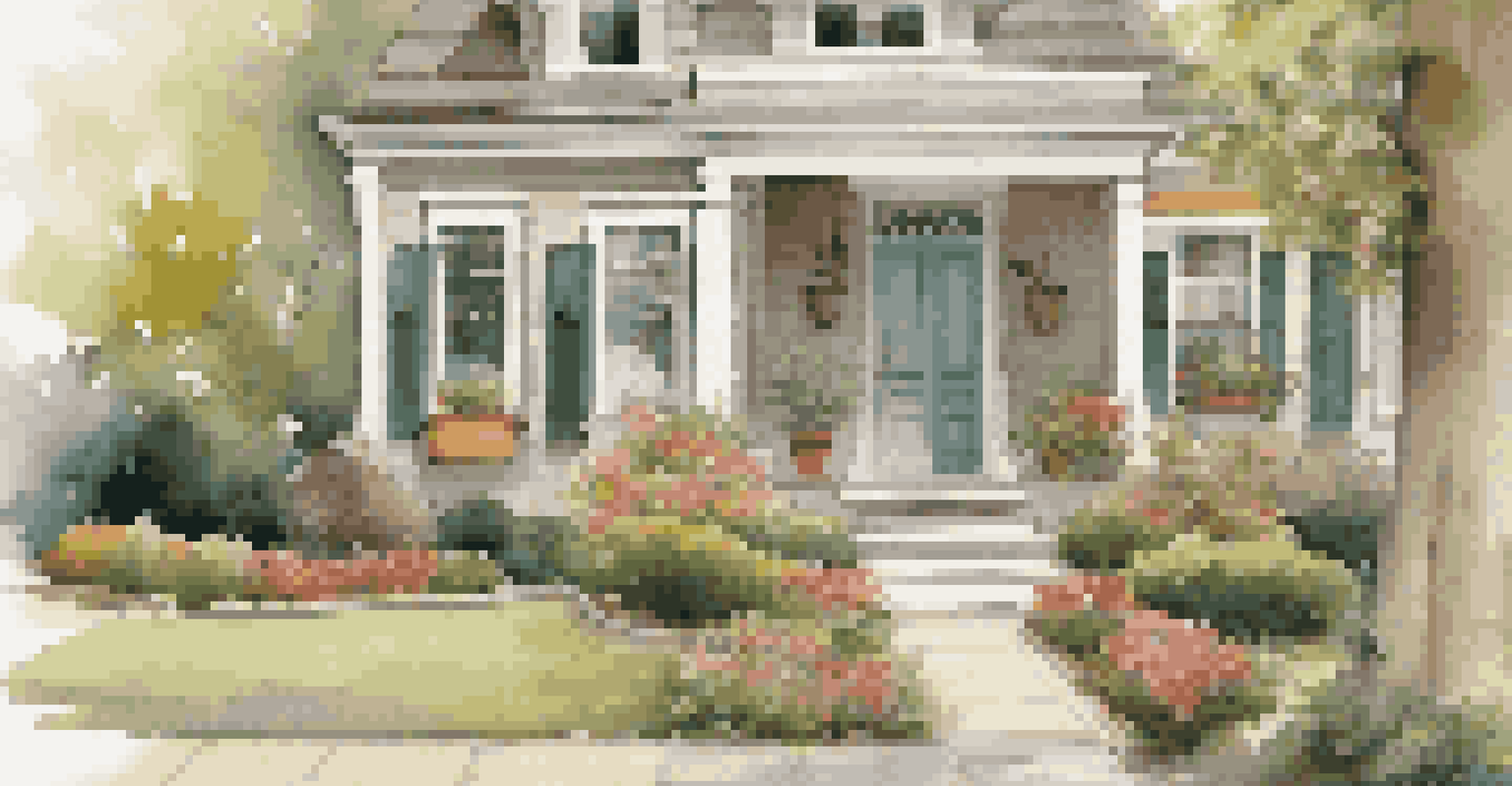 A charming house exterior with earth tone colors, bright accents, and a clean front yard with decorative elements.