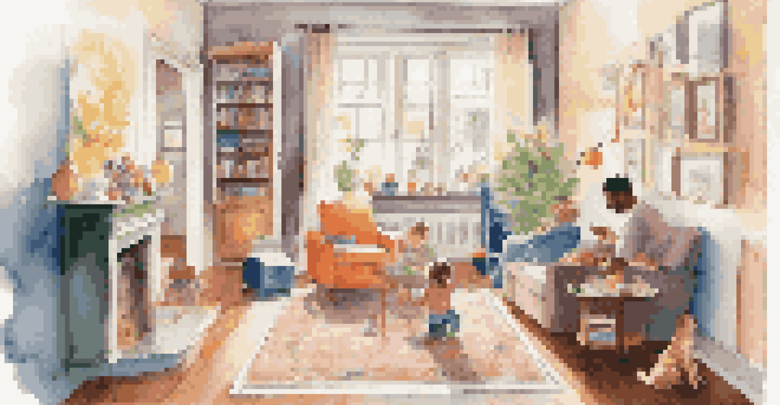 A family living room that is childproofed, featuring safety gates and secured furniture, with a parent watching their child play.
