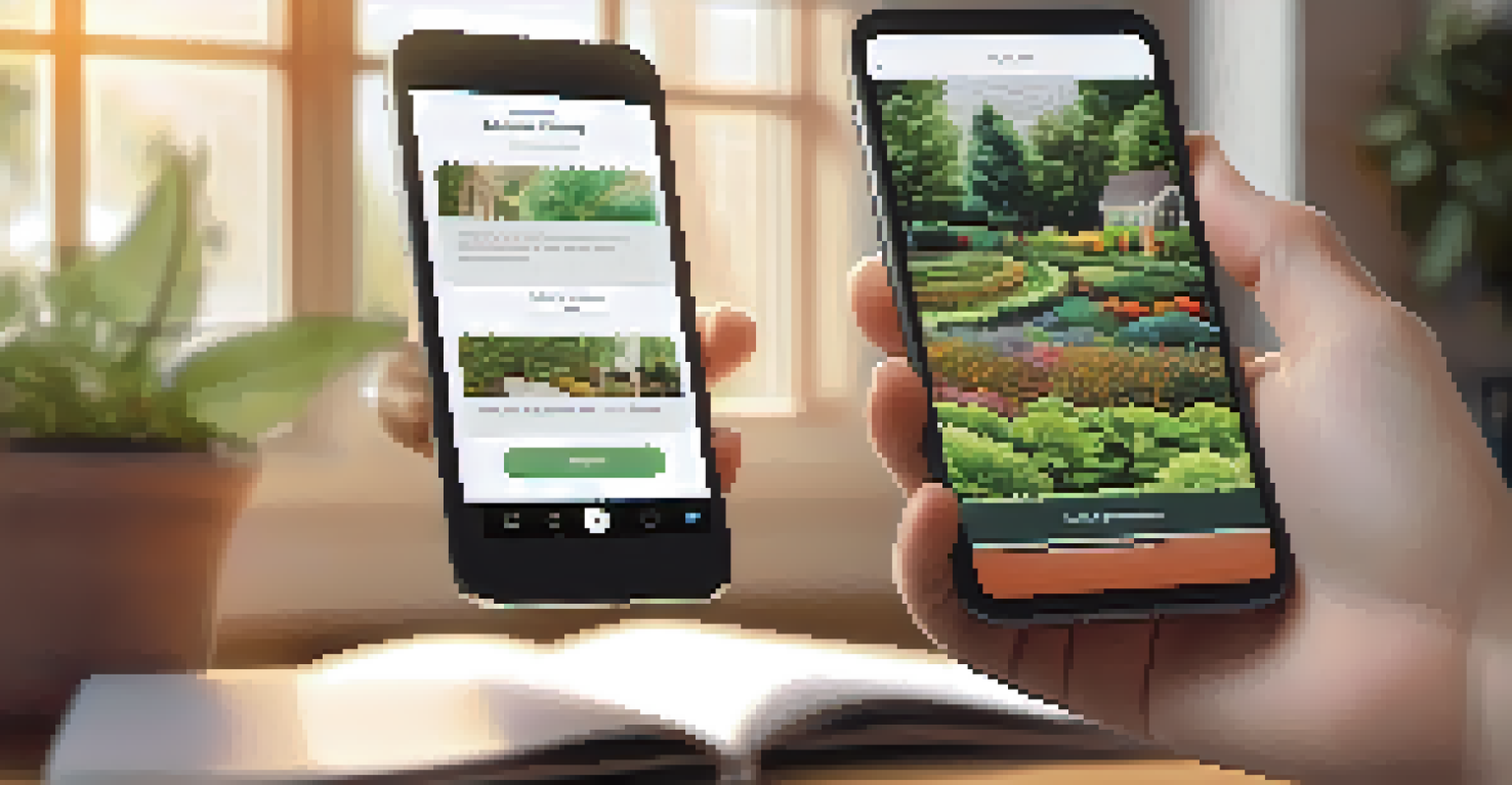 A hand holding a smartphone with a real estate crowdfunding app in a cozy home office.