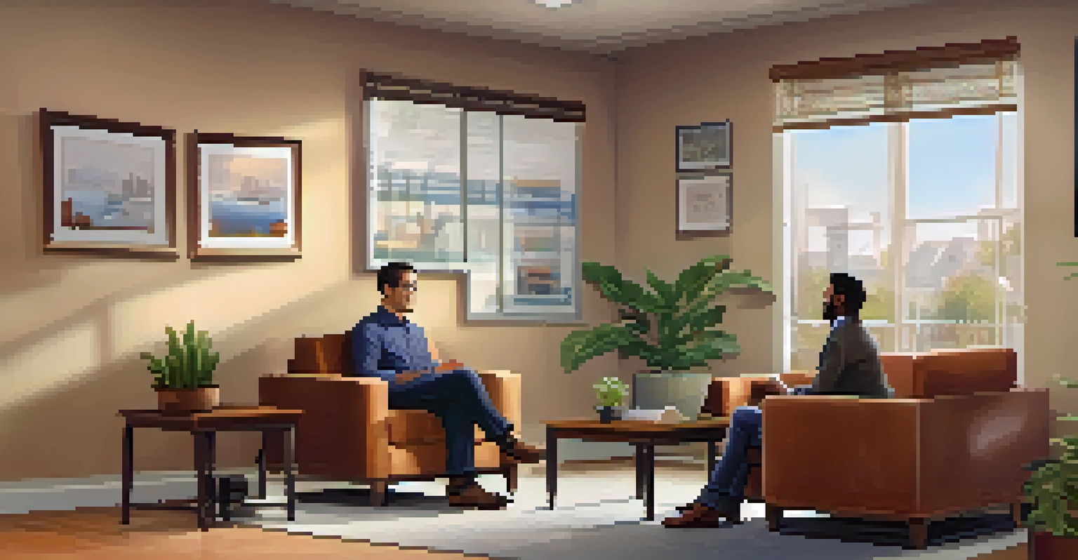 A property manager interviewing a potential tenant in a warm, inviting office setting.