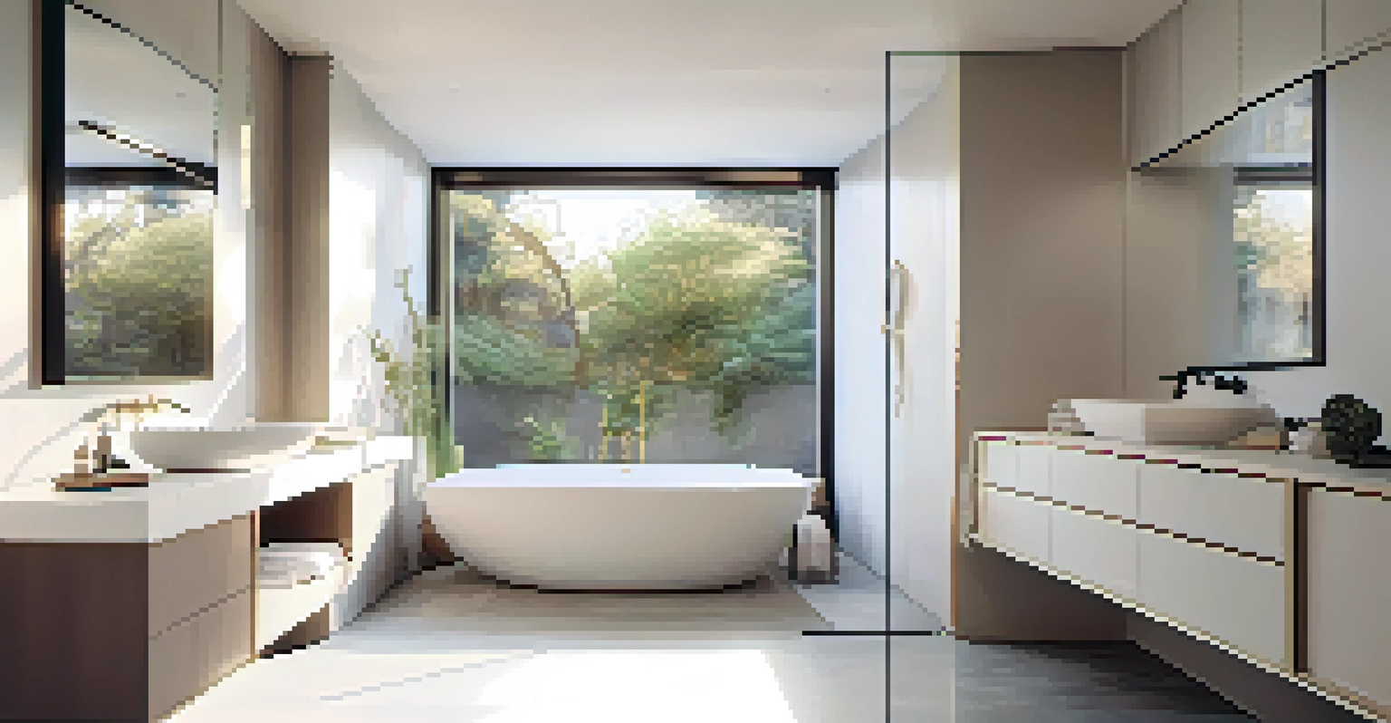 An interior bathroom featuring water-efficient plumbing fixtures like a low-flow toilet and modern showerheads.
