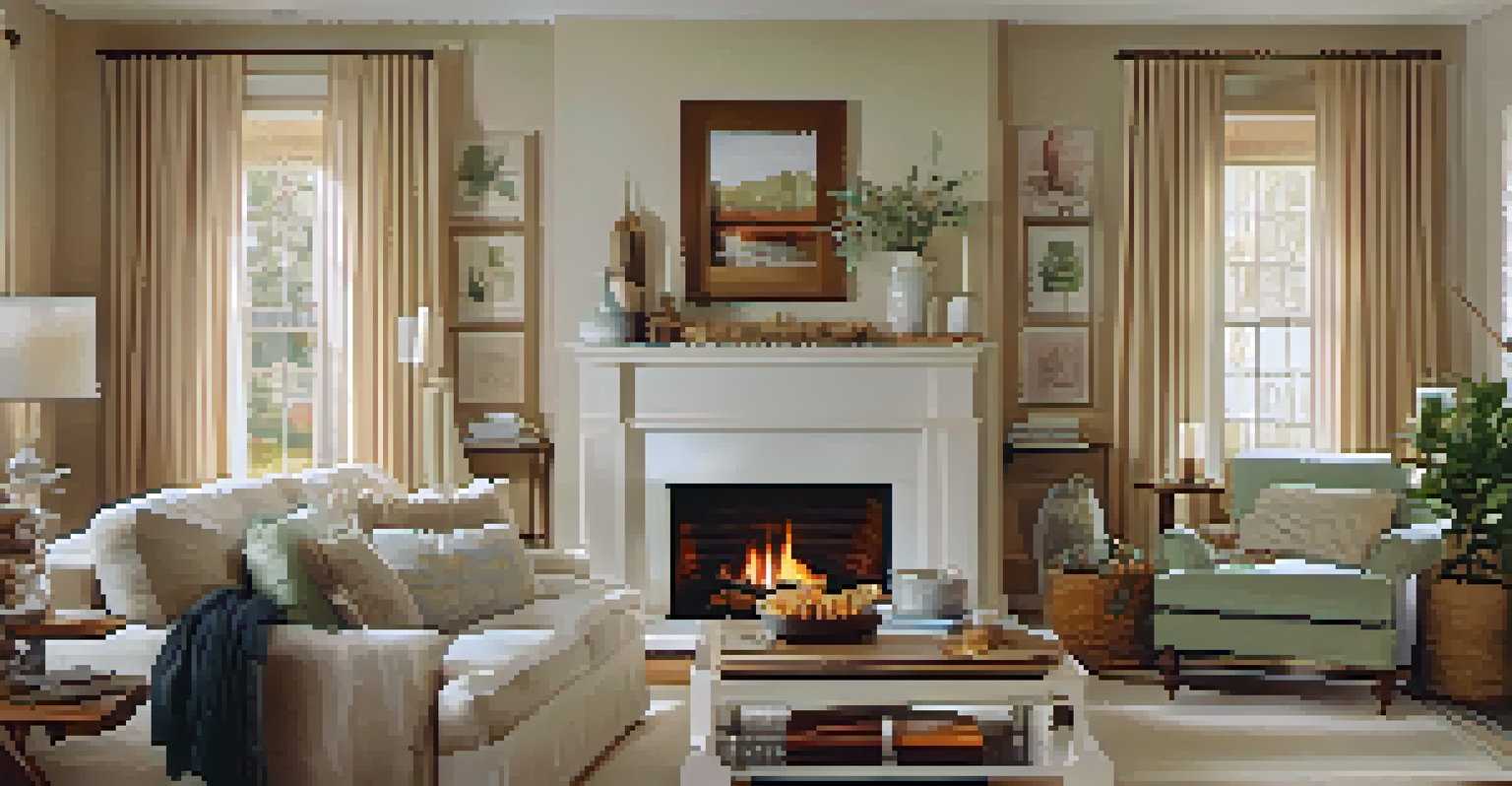 A cozy living room displaying seasonal window treatments, featuring light curtains for summer and heavy drapes for winter, with a warm fireplace.