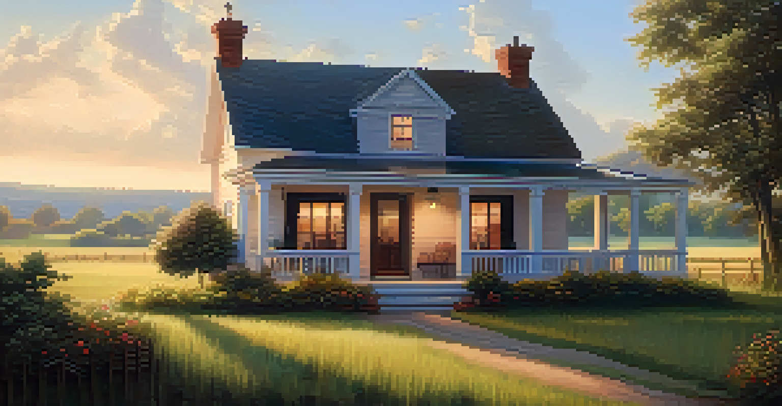 A cozy rural home with a workspace on the porch overlooking fields, symbolizing remote work lifestyle.