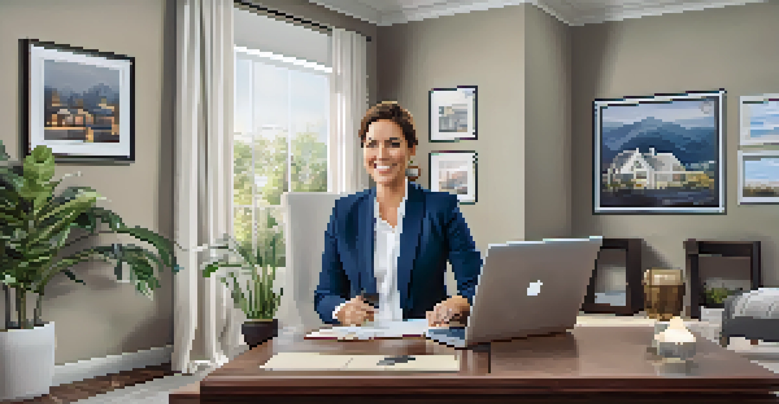 A real estate agent hosting a virtual open house in a stylish home office.