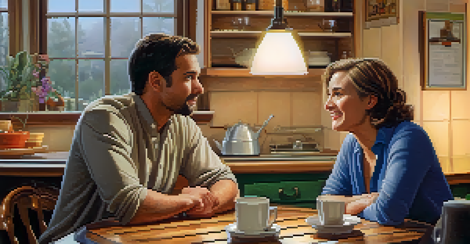 A landlord and tenant having a friendly discussion at a kitchen table, showcasing a positive and empathetic interaction.