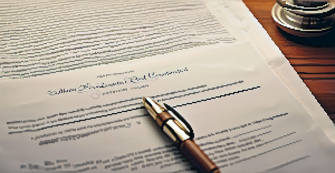 A close-up of a real estate contract on a wooden desk with a fountain pen, highlighting sections of the contract.