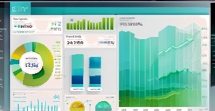 A colorful dashboard displaying real estate data trends with bar graphs and pie charts on a soft gradient background.