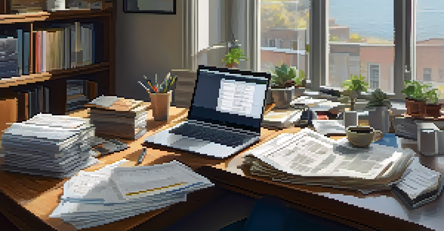 A person calculating estimated closing costs on a laptop at a desk filled with documents and a calculator.
