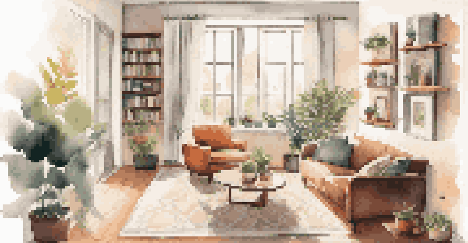 A stylish living room in a rental apartment with natural light and cozy decor.