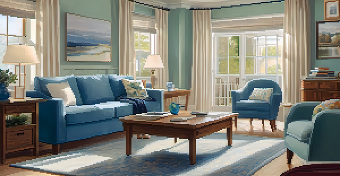 A cozy living room designed for accessibility, with wide doorways and adjustable furniture, where a caregiver and an elderly individual enjoy a board game together.