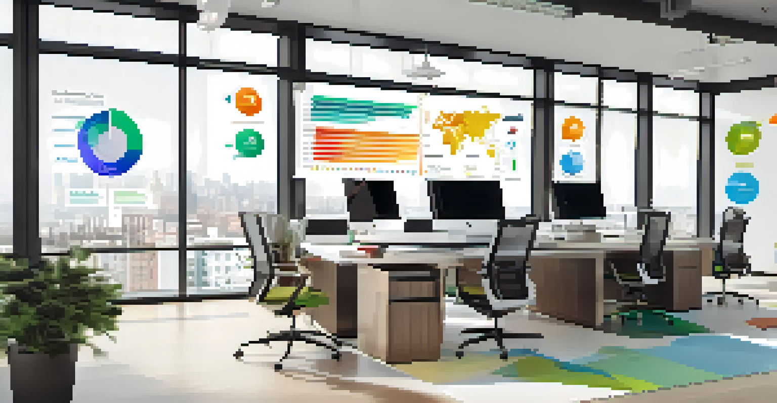 A digital infographic showing investor satisfaction metrics in a modern office setting.