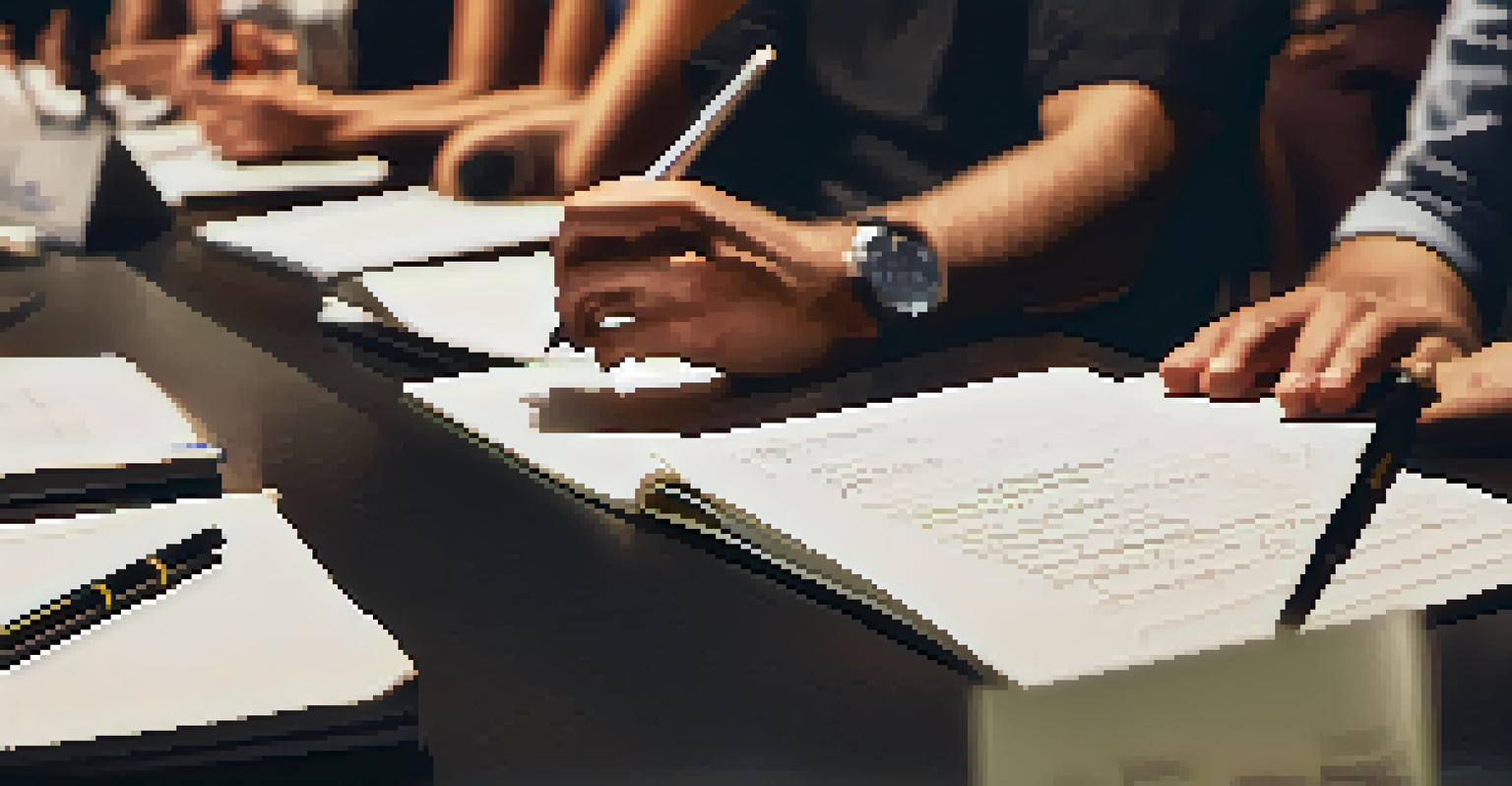 Close-up of hands taking notes at a panel discussion during a networking event, with blurred attendees in the background.