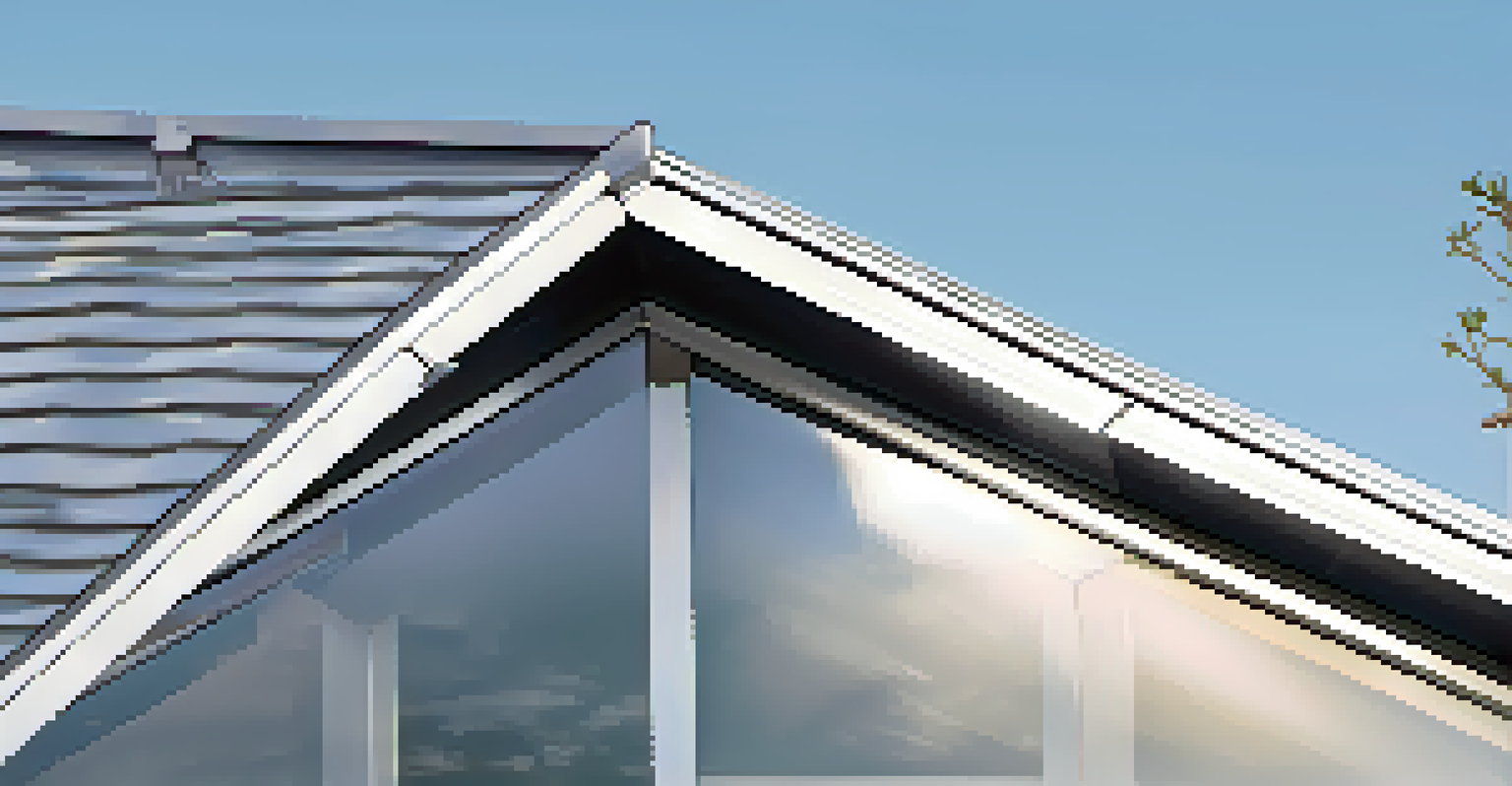 Close-up of a shiny metal roof on a modern home under a clear sky.