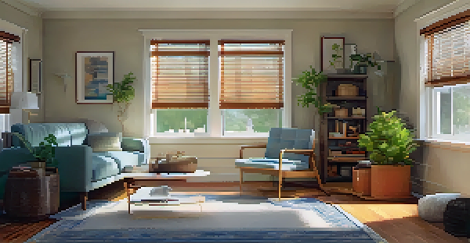 A cozy living room featuring a well-maintained HVAC system, with warm light and soft furnishings.