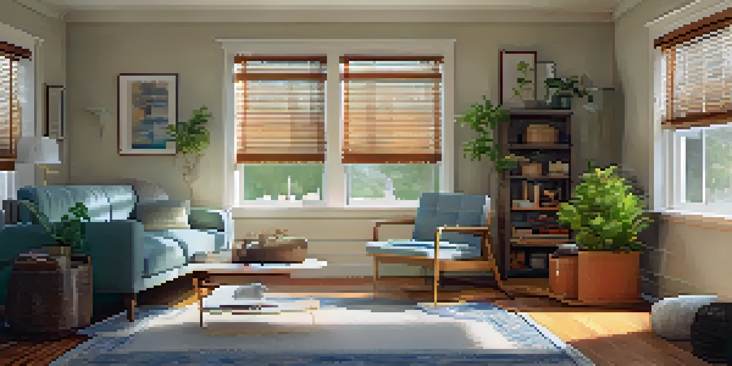 A cozy living room featuring a well-maintained HVAC system, with warm light and soft furnishings.