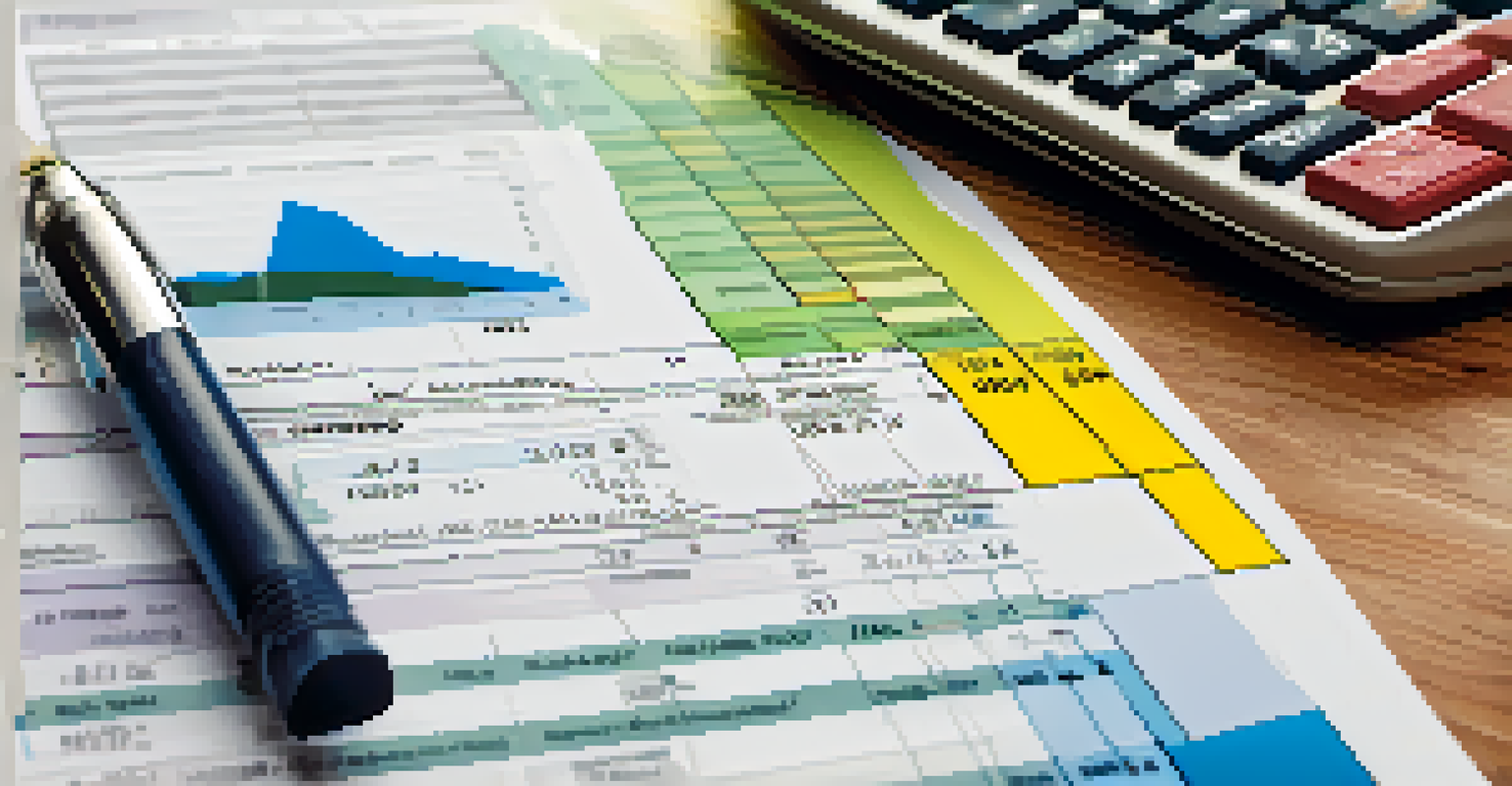 A close-up of an HOA financial statement with charts and graphs on a wooden desk.