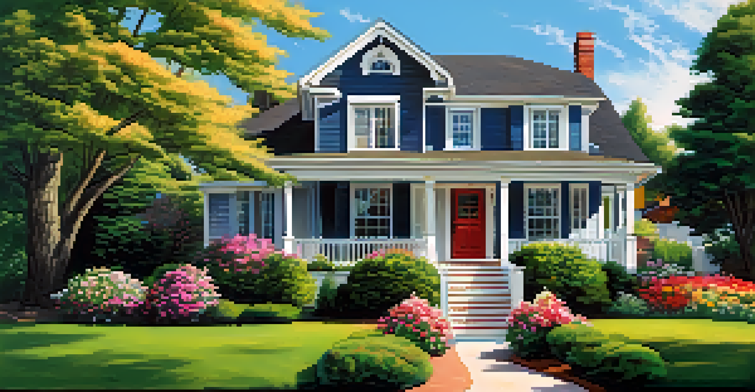 A charming suburban house for sale with a garden and a home inspector inspecting the roof.