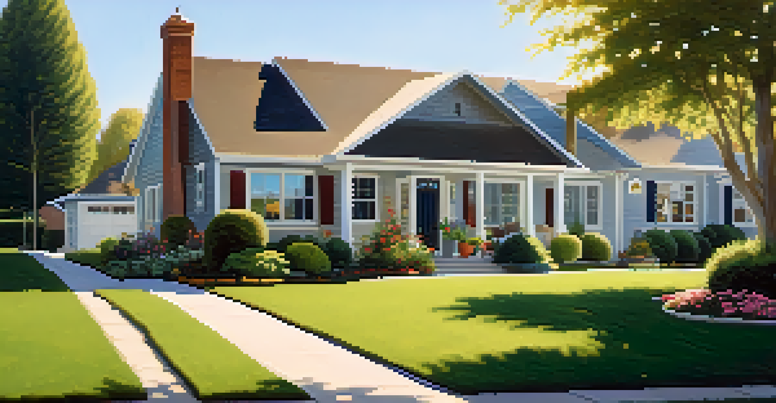 A picturesque suburban home with a lush garden and children playing outside in the sunlight.