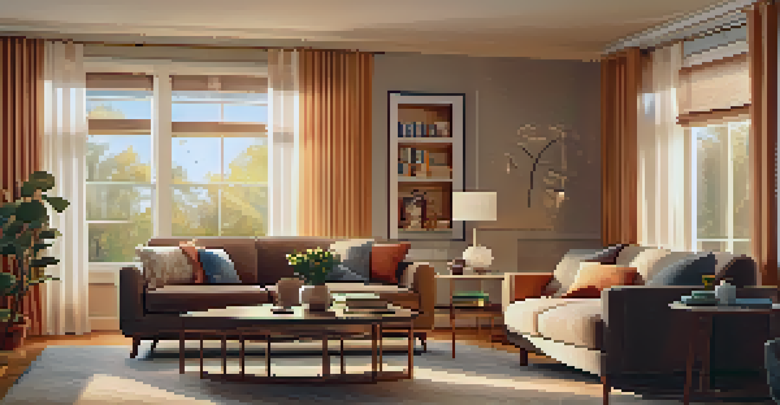 An inviting living room with smart home devices and warm decor under soft sunlight.