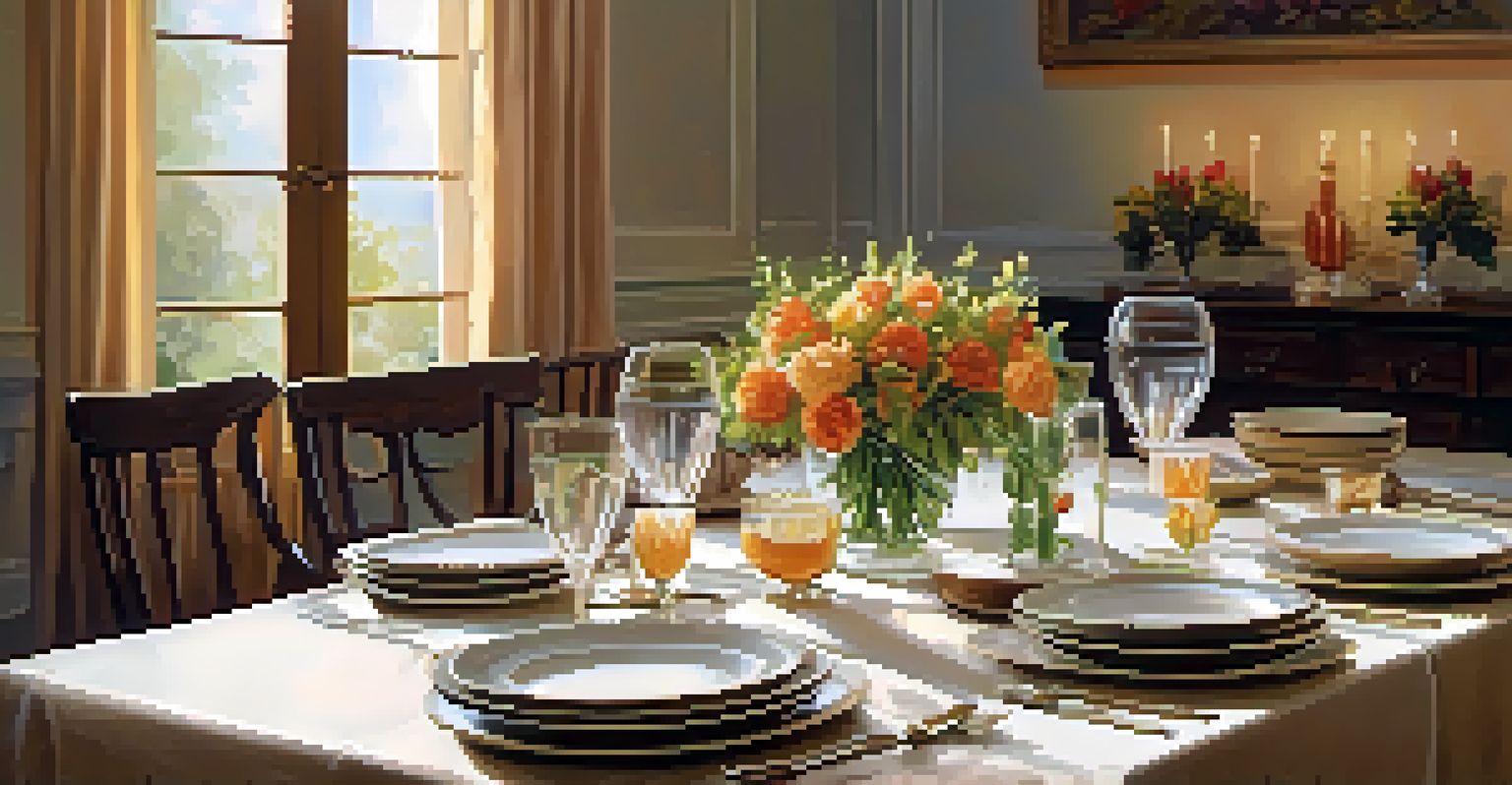 An inviting dining room with a beautifully set table, decorated for a family dinner, emphasizing warmth and togetherness.