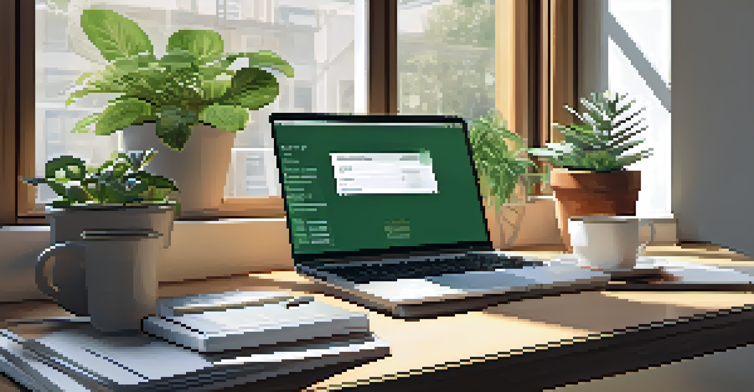 A neat desk with a laptop showing a property tax appeal form, notes, and a cup of coffee, illuminated by natural light.