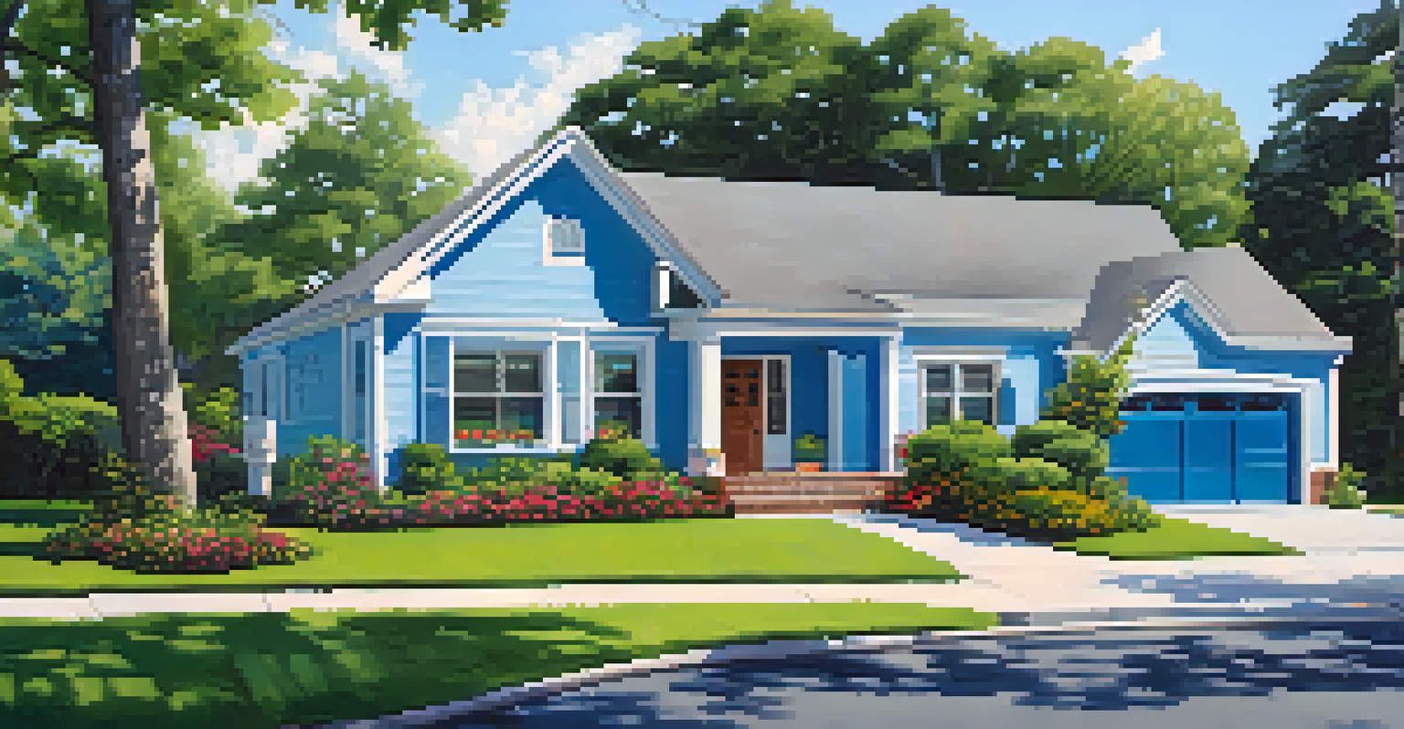 A well-maintained rental property with a 'For Rent' sign in front, surrounded by greenery and under a blue sky.