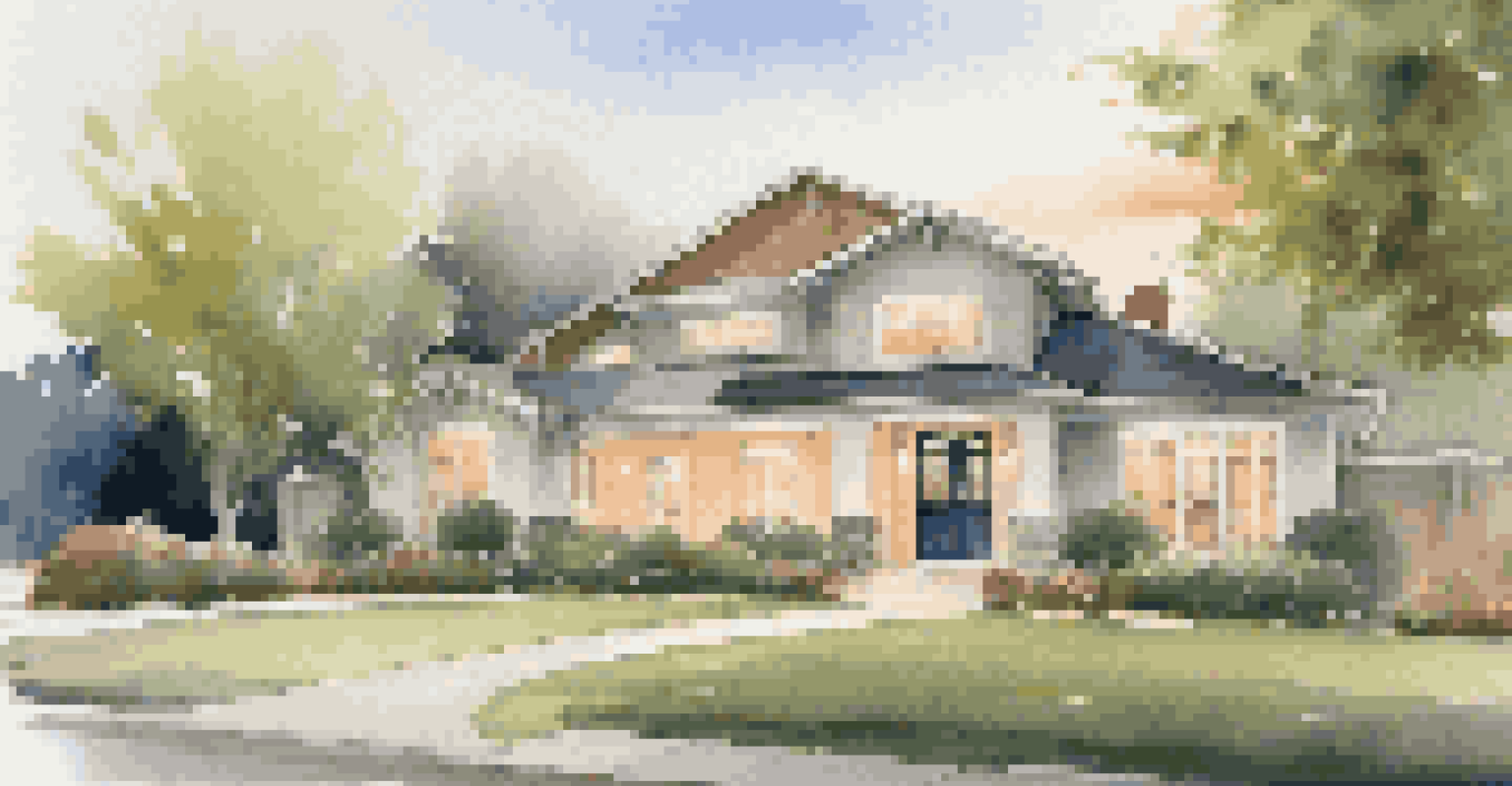 A house exterior showcasing smart security features like a doorbell and cameras, beautifully landscaped with evening lighting.