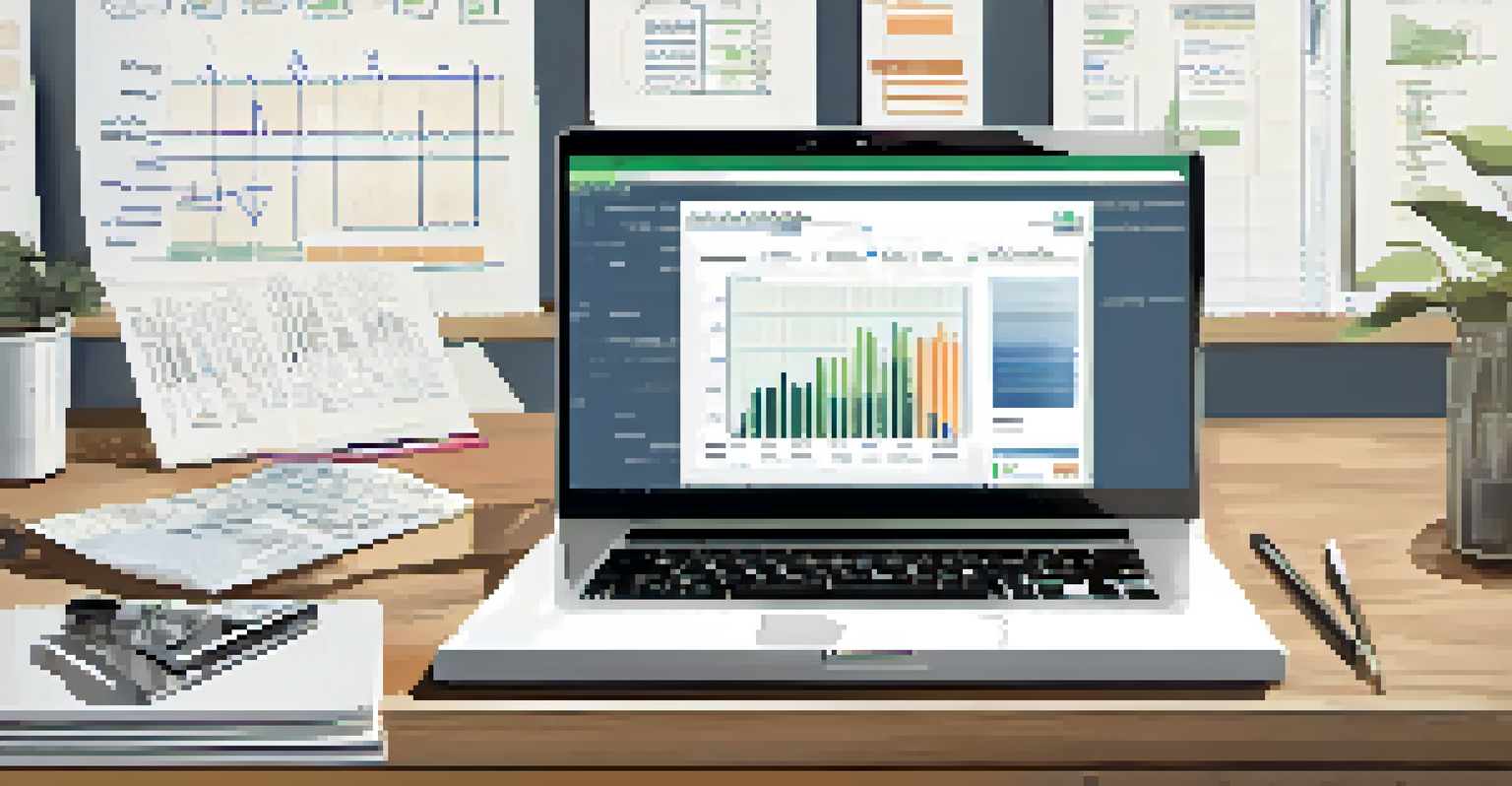 Close-up of hands typing on a laptop displaying financial graphs, with a cup of coffee and a notepad filled with notes about home equity in the foreground.