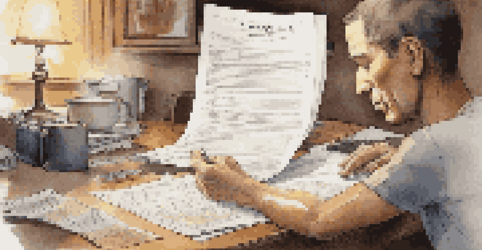 A close-up of a homeowner reviewing their insurance policy at a desk with notes and a steaming cup of coffee.