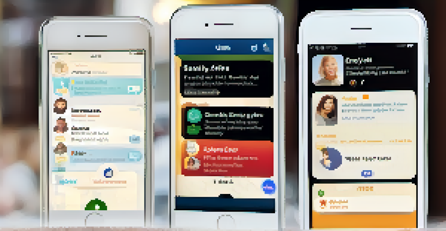 A close-up view of a smartphone displaying a family safety communication app with group chat and location sharing features.