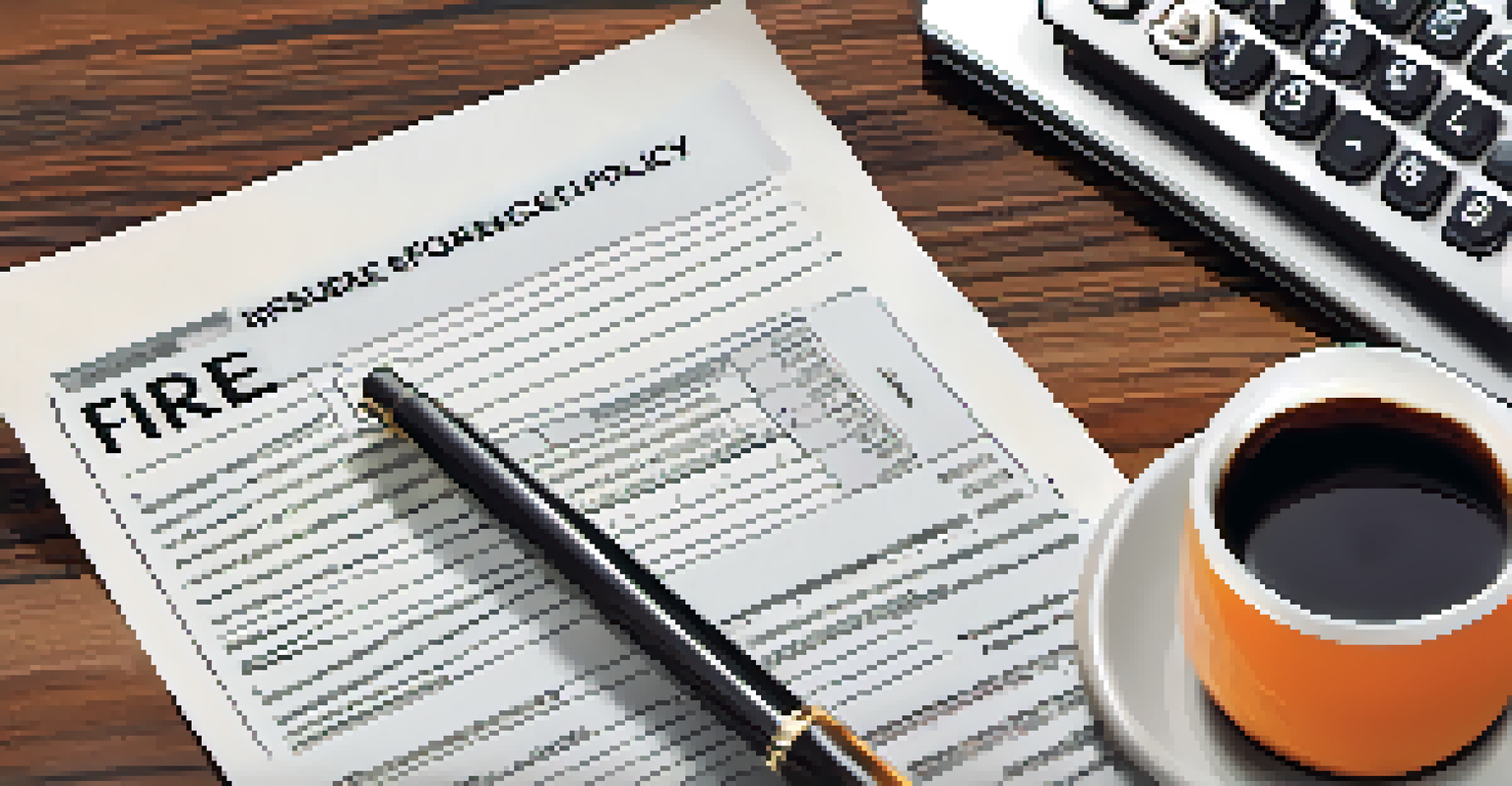 A home insurance policy document on a table, emphasizing careful planning and fire coverage details.