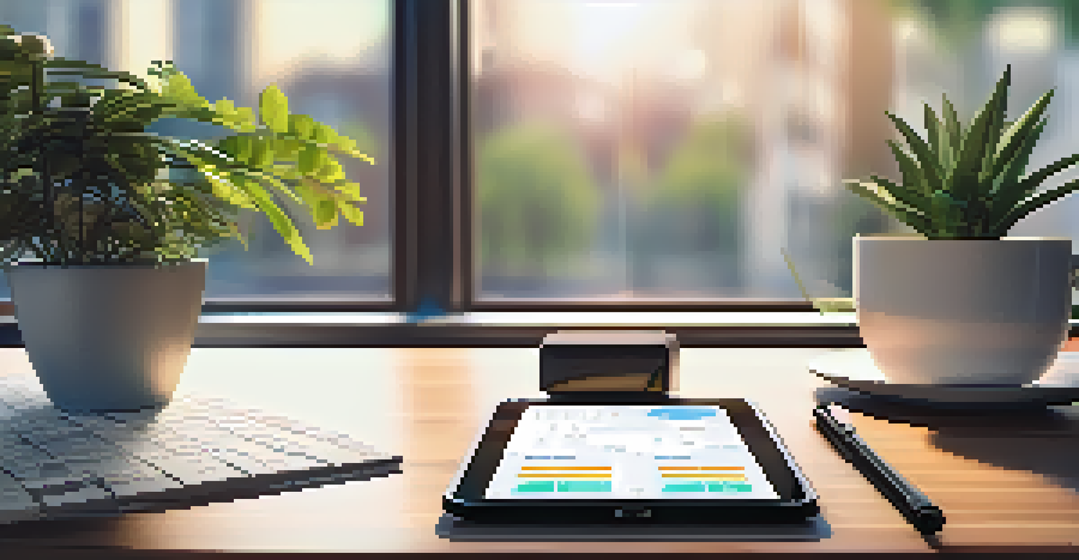 A close-up of a smartphone displaying a time-tracking app for real estate activities, set on a stylish desk.
