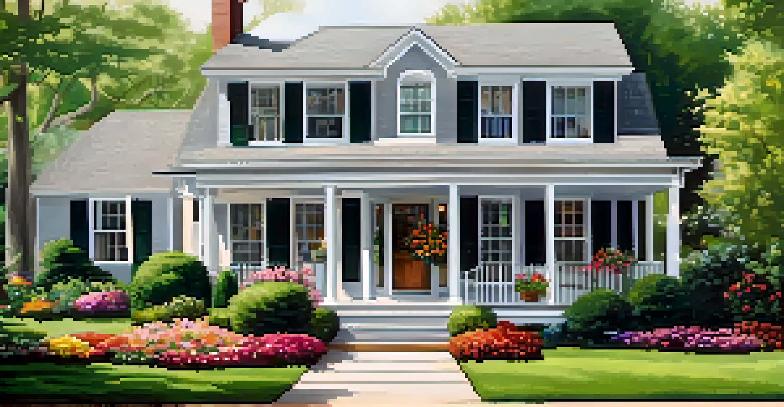 A close-up of a beautiful front yard with colorful flowers and a well-kept house, highlighting HOA standards.