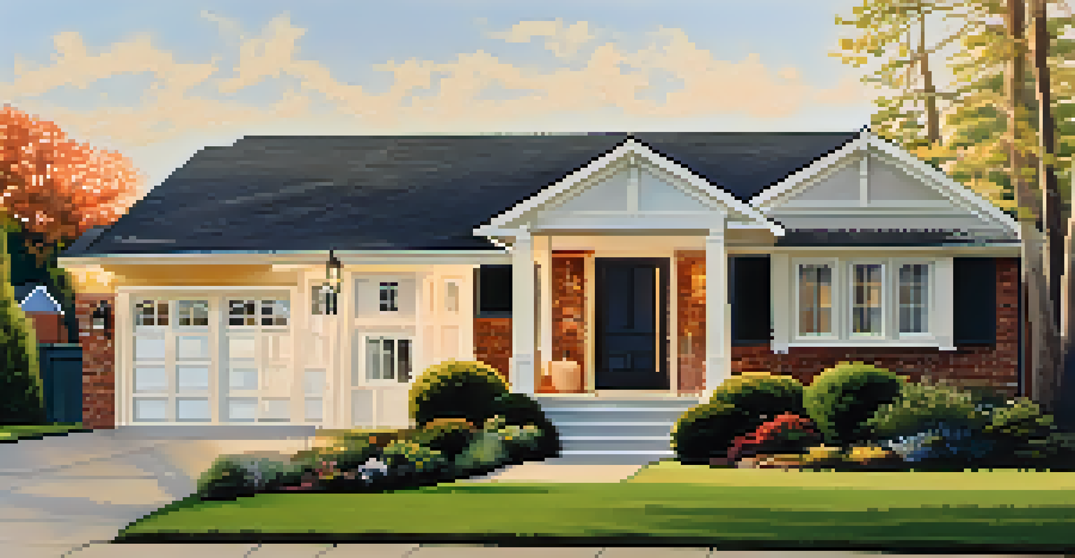 A suburban house with a 'For Sale' sign, modern design, large windows, and a two-car garage, surrounded by a well-kept lawn in bright sunlight.