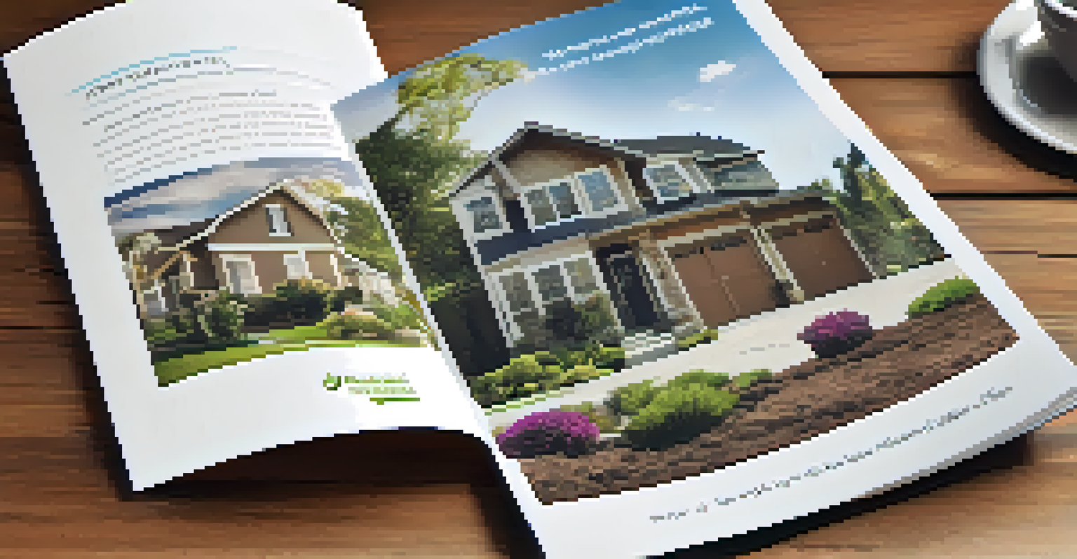 A close-up of a marketing brochure for first-time homebuyers on a wooden table with coffee and a notepad.