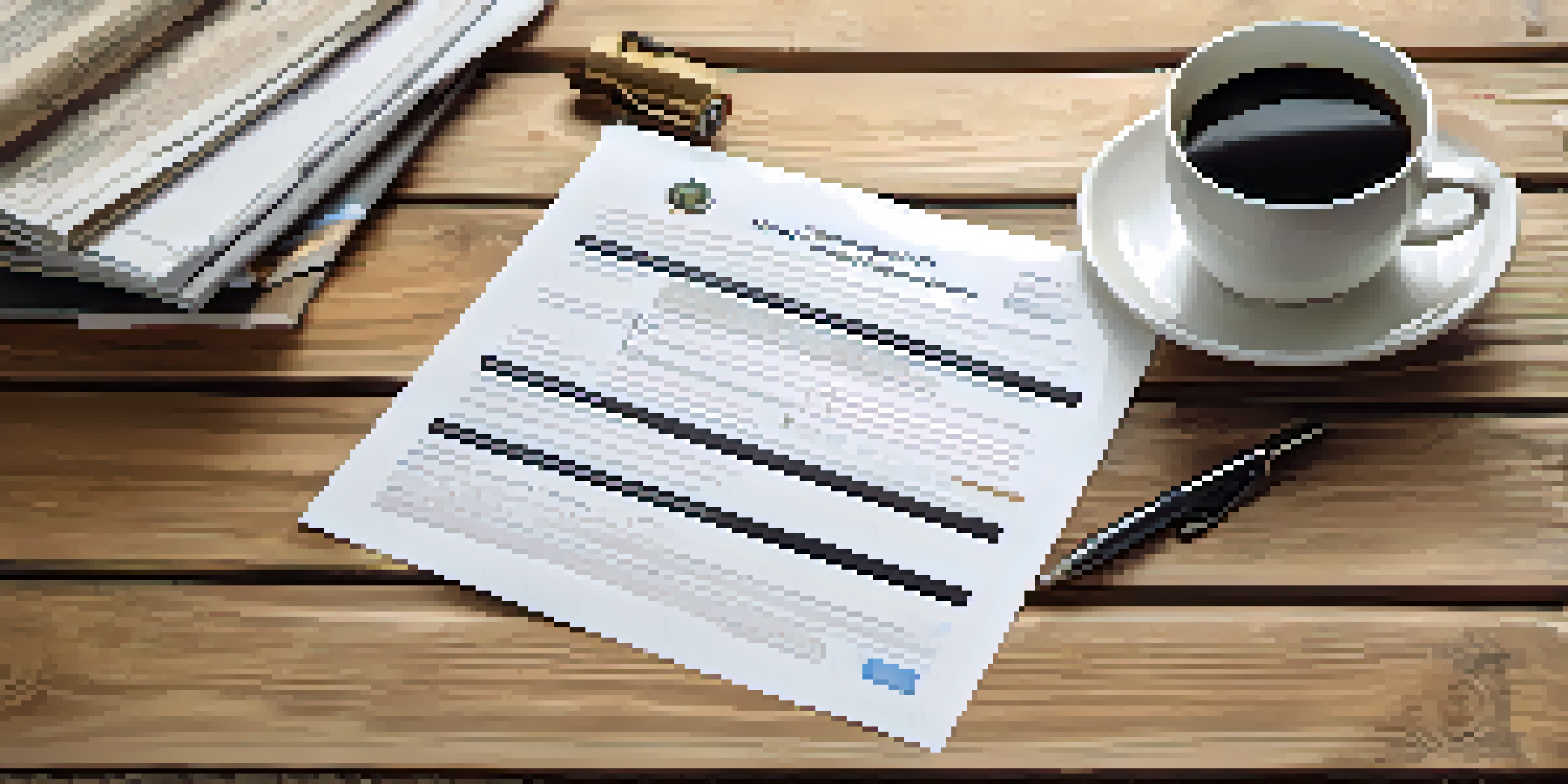 A close-up of a home warranty document with a pen and coffee on a wooden table, highlighting important details.