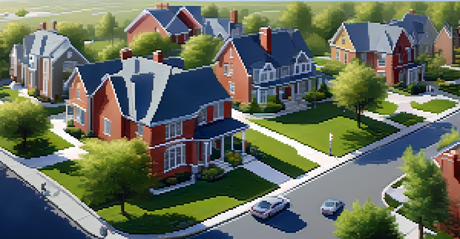 Aerial view of a suburban neighborhood with homes, a park, and a new school building.