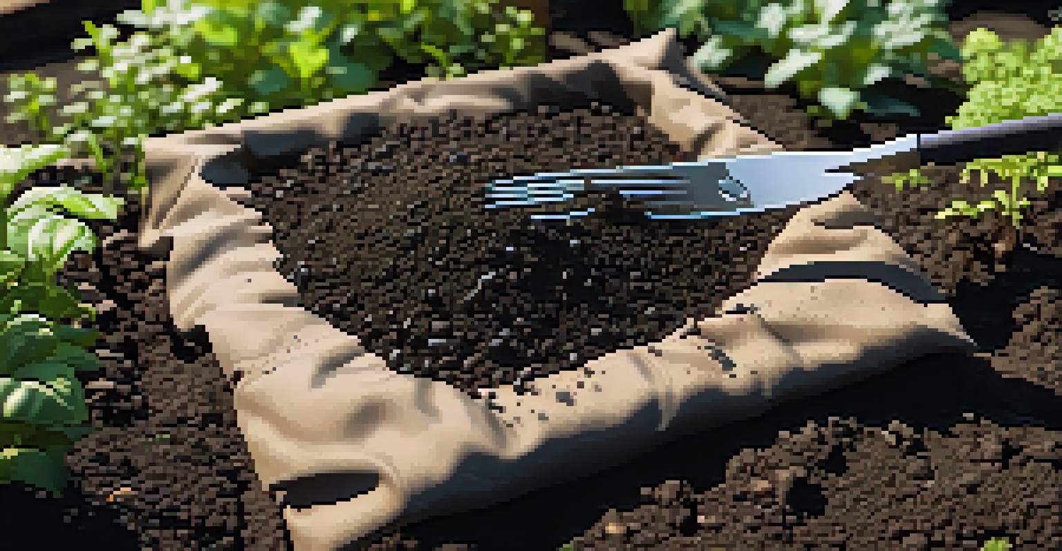 An image depicting healthy soil being tested with a pH kit, surrounded by a garden bed and gardening tools.