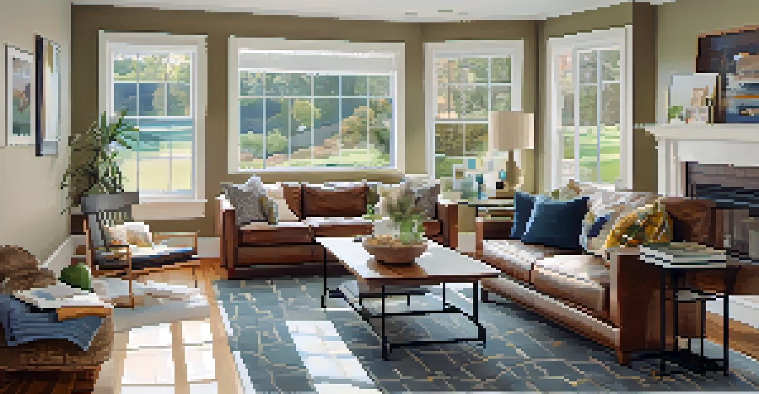 A renovated open-plan living area filled with natural light, decorated with family photos and military memorabilia.